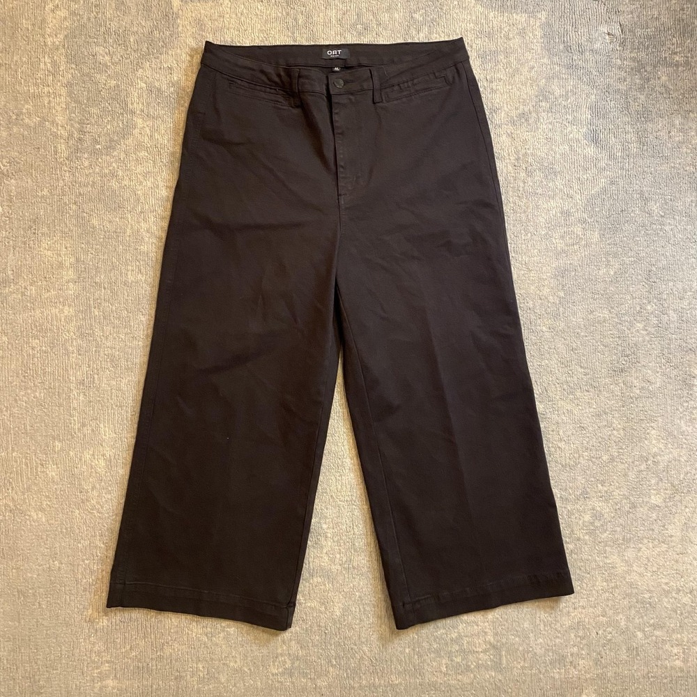 OAT New York Pants Womens 32x25 Black Wide Leg Cropped Chino Stretch Casual
